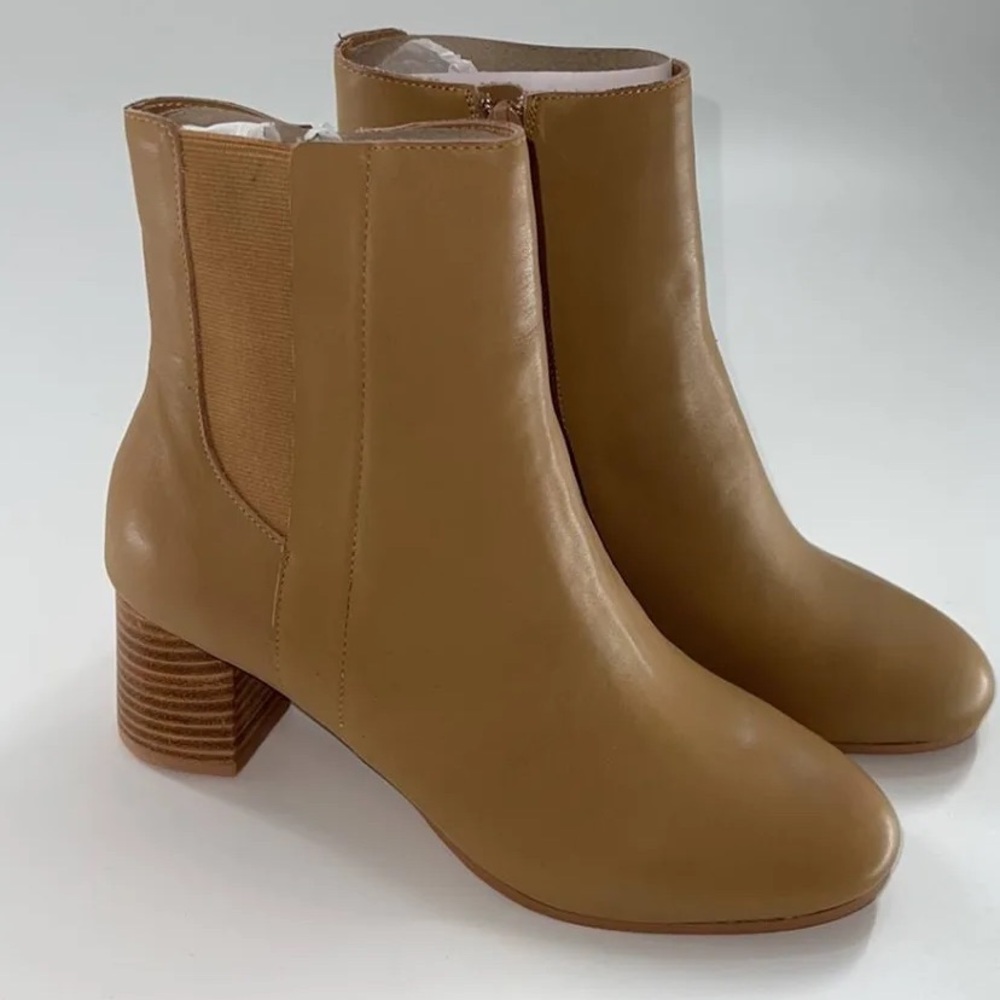 New Women’s Size 10 Joie Remmy Heeled Leather Flared Heel Bootie in Tan